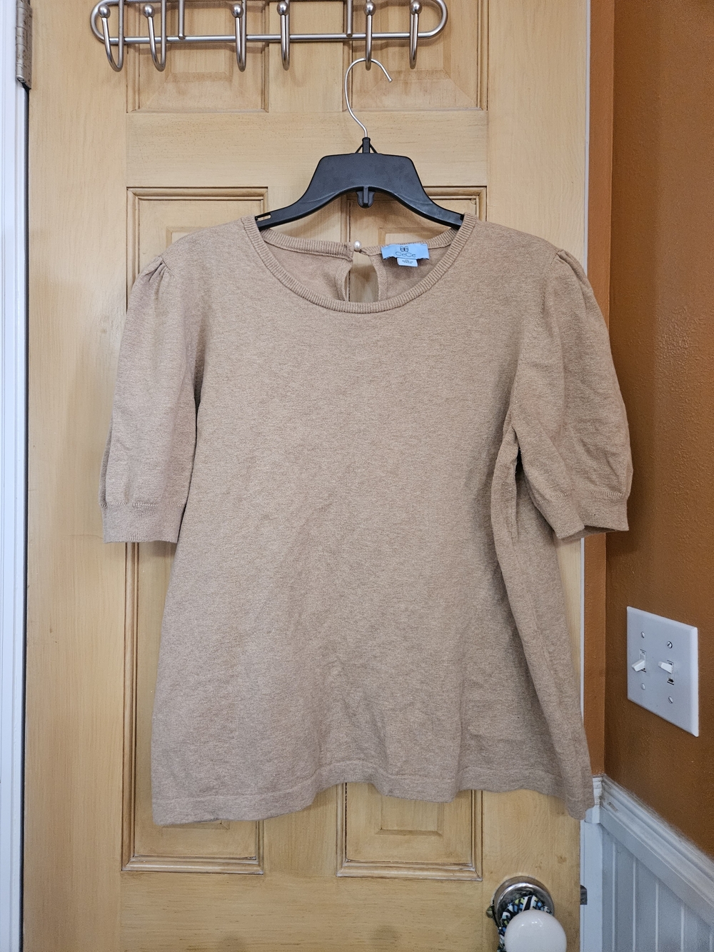 CeCe Light Brown Puff-Sleeve Women's Sweater